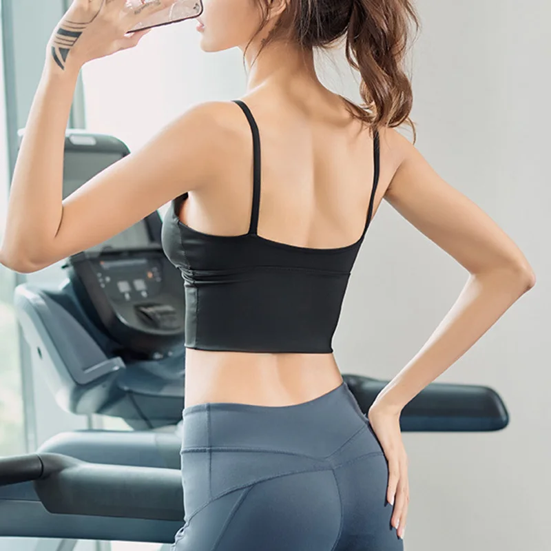 Women Yoga Vest Solid Color Quick Drying Top with Chest Pad for Sport Fitness FOU99