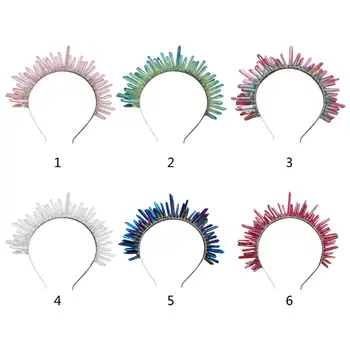 

Princess Handmade Raw Quartz Boho Tiara Crown Gradient Faux Crystal Hair Hoop NEW