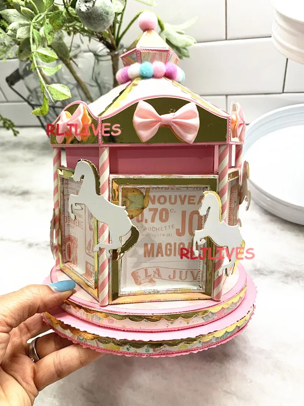 Карусель коробка металлические режущие штампы DIY Скрапбукинг карты трафарет