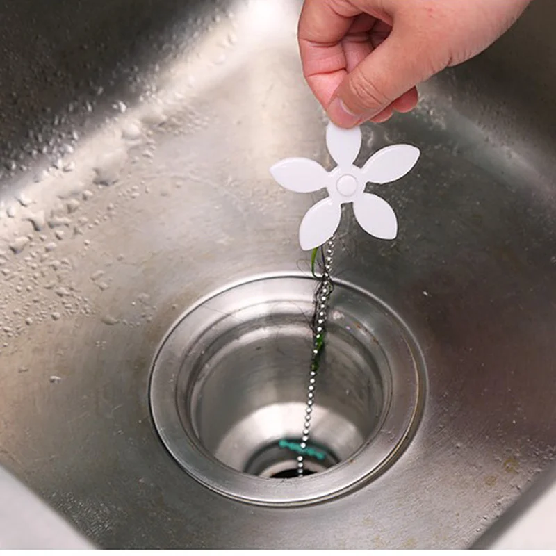 Gancho de limpieza de tubería de fregadero de cocina, artículo de limpiador de pelo de desagüe de cuarto de baño, cadena de flores pequeña, herramienta de drenaje antibloqueo, caliente