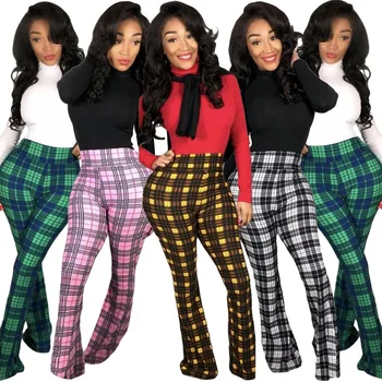 

Women's trousers Autumn fashion personality plaid casual four-color high waist flares trousers women's clothes