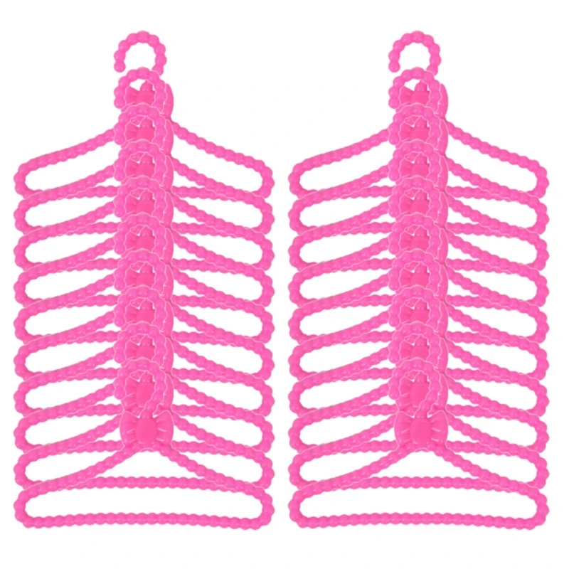 HighFun 50PCS Doll Hangers for Barbie Hangers for Doll Clothes 1 Pink  Lovely Box Storage Doll Hangers for 12 inch Dolls