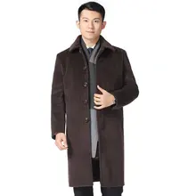 Ранняя зима мужской бизнес повседневное твидовое пальто черный кофе цвет норки кашемир смесь длинное пальто до колена термо верхняя одежда