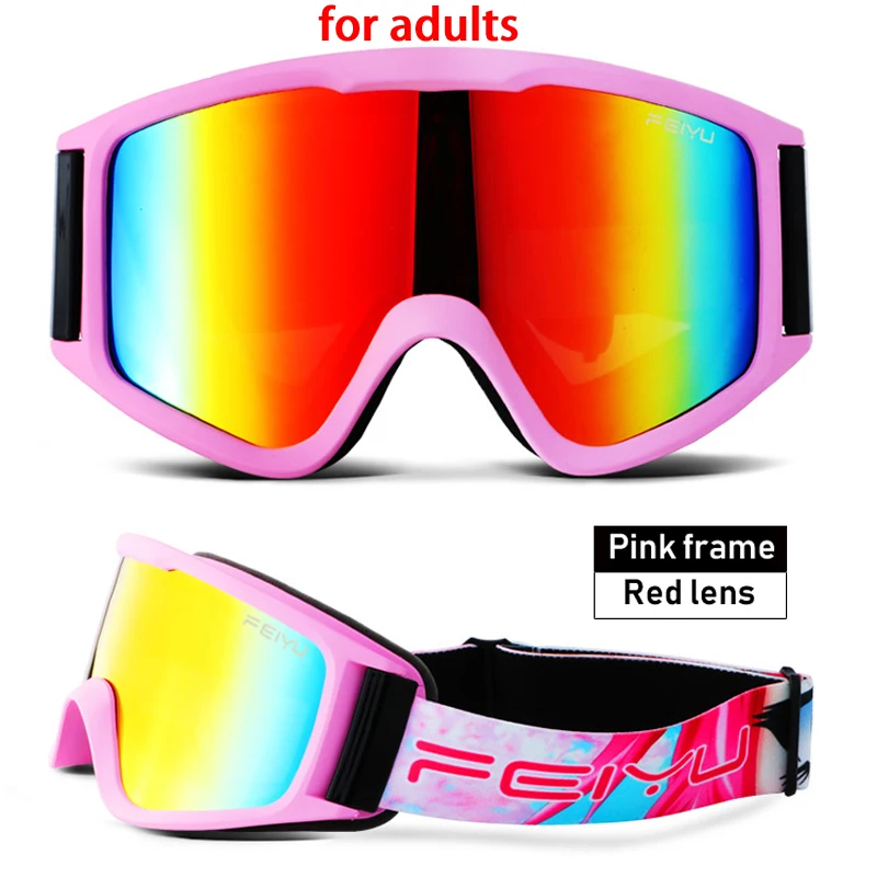 Двойные линзы Анти-Туман Лыжные очки мягкие ТПУ цилиндрические лобовое стекло лыжные очки для взрослых детей Спорт на открытом воздухе альпинистские - Цвет: Pink for Adults