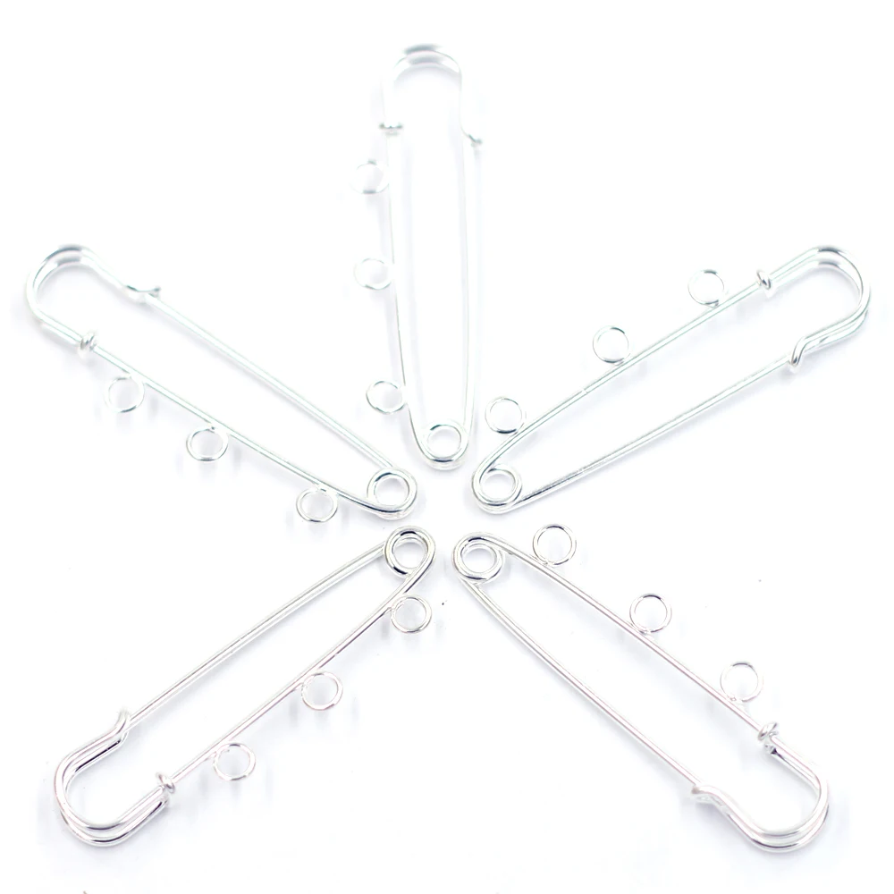 100Pcs Safety Pins Brooches Alloy 3 Holes Bronze Gold Silver Plated For Sewing Apparel Jewelry DIY Finding 5cm/5.7cm