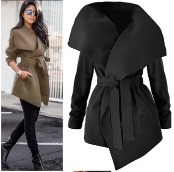 

Windbreaker female fashion spring and fall Slim Was thin mature Intellectual Woman Retro Street style Bandage Long section