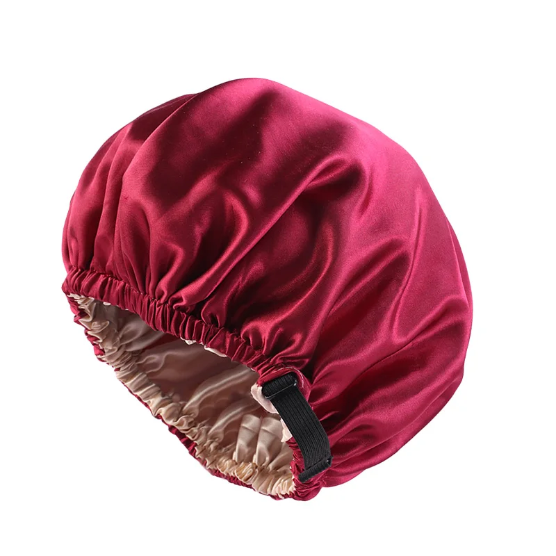 New Reversible Satin Bonnet double layer adjustable size Sleep Night Cap Head Cover Bonnet Hat for For Curly Springy Hair Black ladies head wraps Hair Accessories