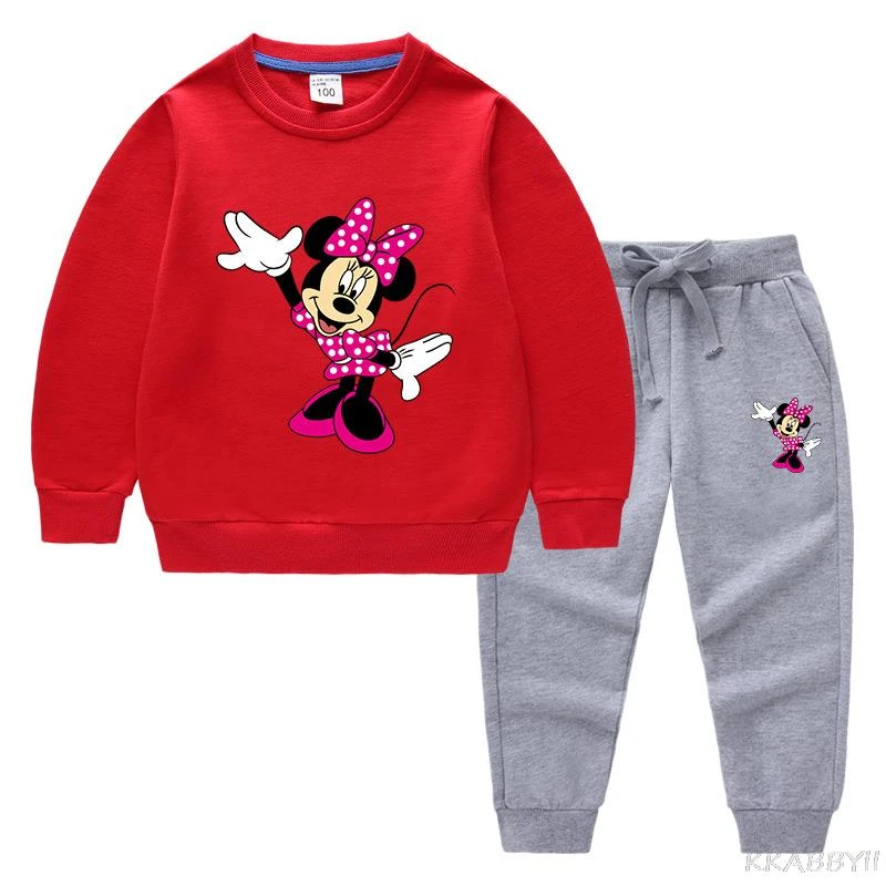 Conjunto de ropa con estampado de Minnie de Disney para niña, Sudadera con capucha para bebé y pantalones, trajes deportivos para niños pequeños, chándal de piezas|set de ropa| - AliExpress