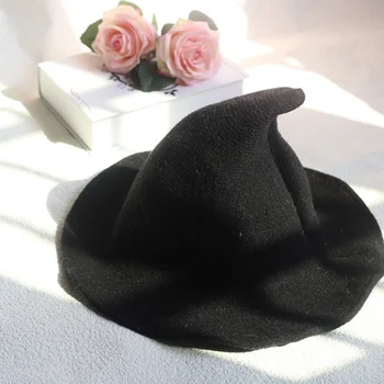 

2017 New Halloween Wizard Hat Solid Color Kinitted-Wool Hats For Halloween Soft Easy To Clean Do not fade