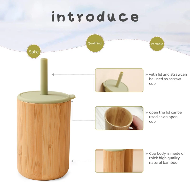 Baby Feeding Cups Bamboo Drinking Wood Cup BPA Free Baby Learning Drinkware Childrens Soft Straw Cups for Children