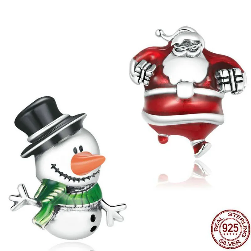 

European Charms Silver 925 Original Christmas Snowman Santa Claus Fashion Beads Fit Bracelet Bangle for Women Men Children Gift