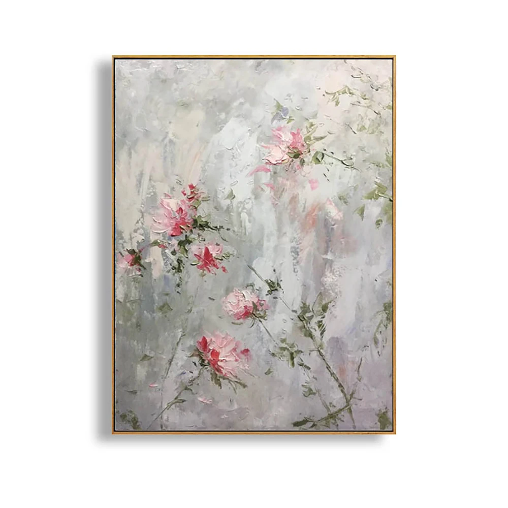 Pintura al óleo abstracta hecha a mano de flores rosas, pintura en lienzo de  flores de naturaleza muerta clásica, arte de pared para sala de estar,  decoración del hogar - AliExpress, image size:1000x1000