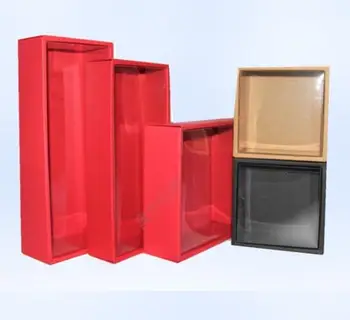 

10Pcs White Kraft Paper Gift Box With Transparent PVC Window Black Cake Boxes Red Wedding Cookie Candy Packaging Boxes