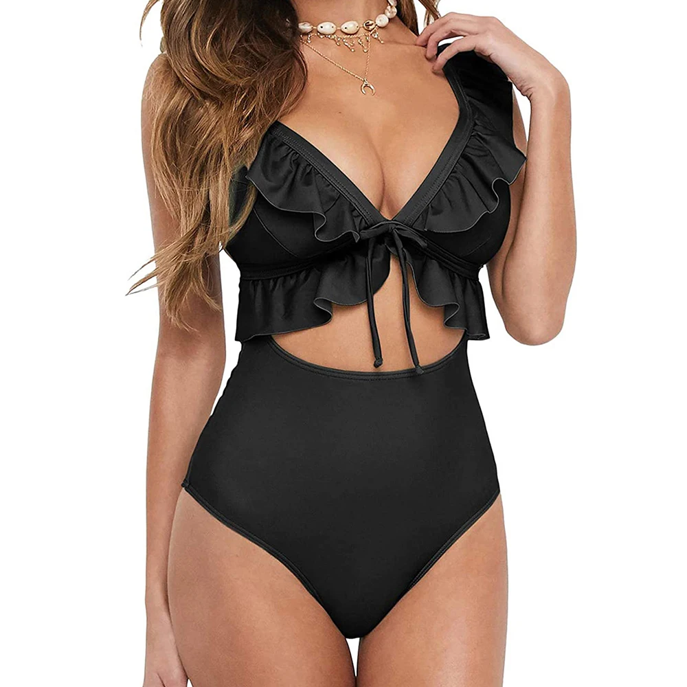 2023 New Sexy Ruffle One Piece Swimsuit Female Plus Size Swimwear Women Monokini Bathers Bathing Suits Beachwear Swim Ladies XXL