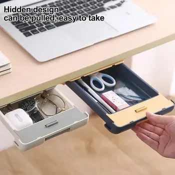 

New Under Desk Drawer Punch Free Under Table Hidden Organizer ABS Material Home Office Key Pen Sundries Storage Case