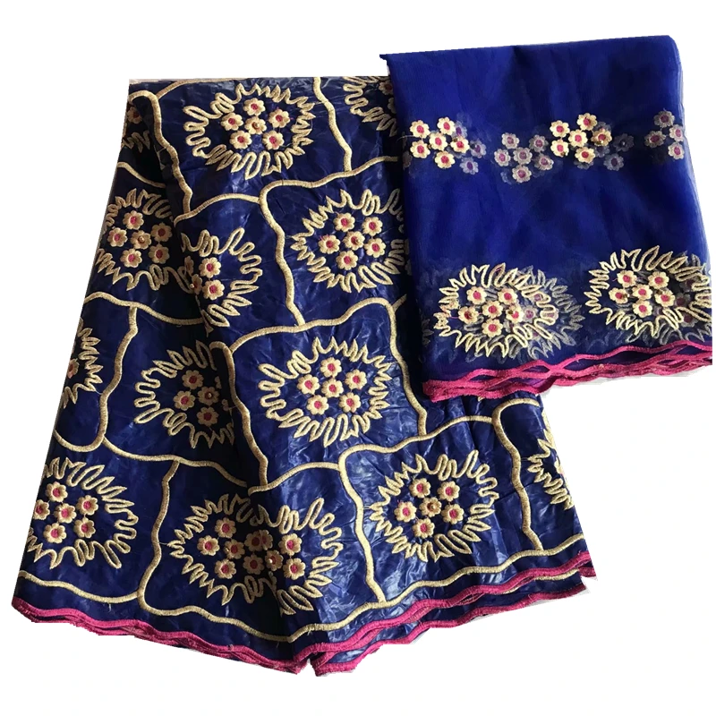 wholesale bazin riche getzner with lace fabric 5+2yards/lot embroidered fabric latest cotton made for wedding party cheap - Цвет: KY1301006b1