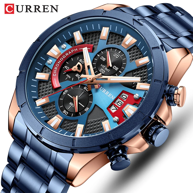 

CURREN Fashion Casual Watches for Mens Top Brand Waterproof Quartz Chronograph Watch Male Stainless Steel Sports Wristwatches