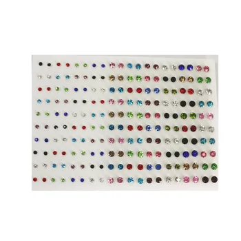 

100 pairs/set Colorful Rhinestone Crystal Stud Earrings Sets For Women Girls Round Small Earring Birthday Jewelry Wholesale