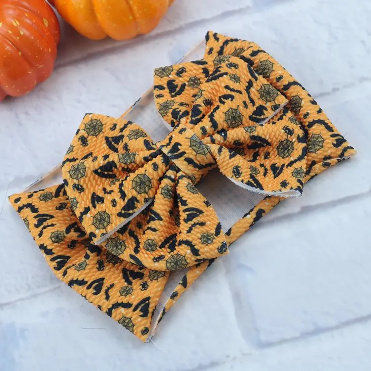 

35 color New Halloween Print Head Wraps Turban Elastic Headband For Girls Texture Bows Headbands Kids Party Headwear 24pc/lot