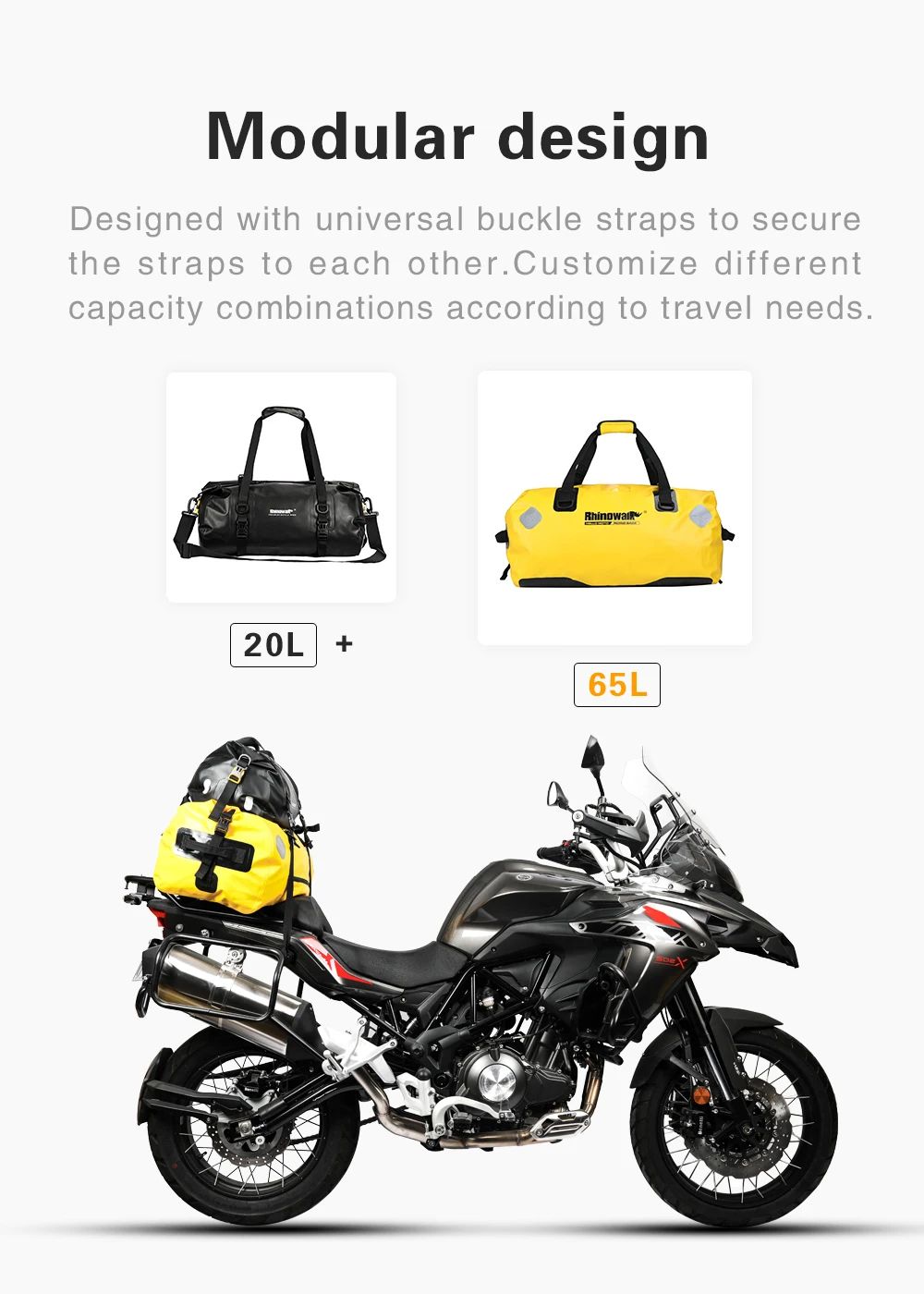 Rhinowalk 65L Cycling Motorcycle Trunk Bags Waterproof Rear Seat Bags Multi-functional Durable High Capacity Travel Luggage Bag (4)