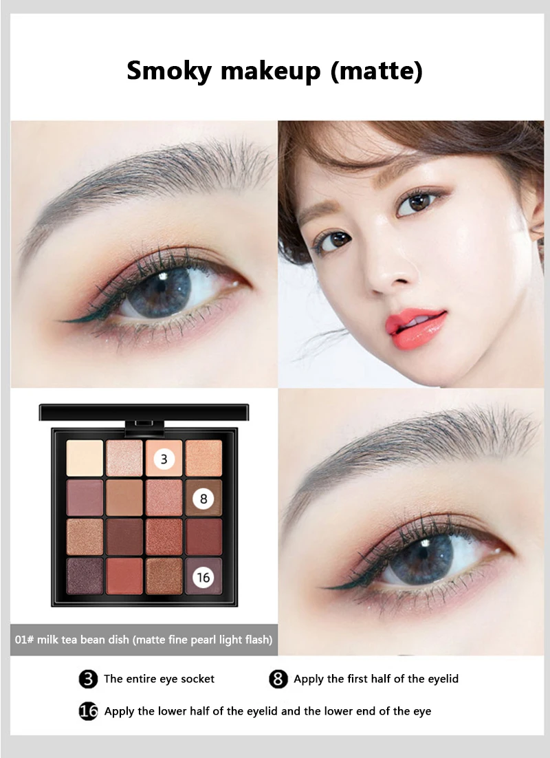 16 Color Eyeshadow Marble Dish Eye Makeup Waterproof Mineral Powder Shimmer Eye Shadow Make up Palette Cosmetics For Women