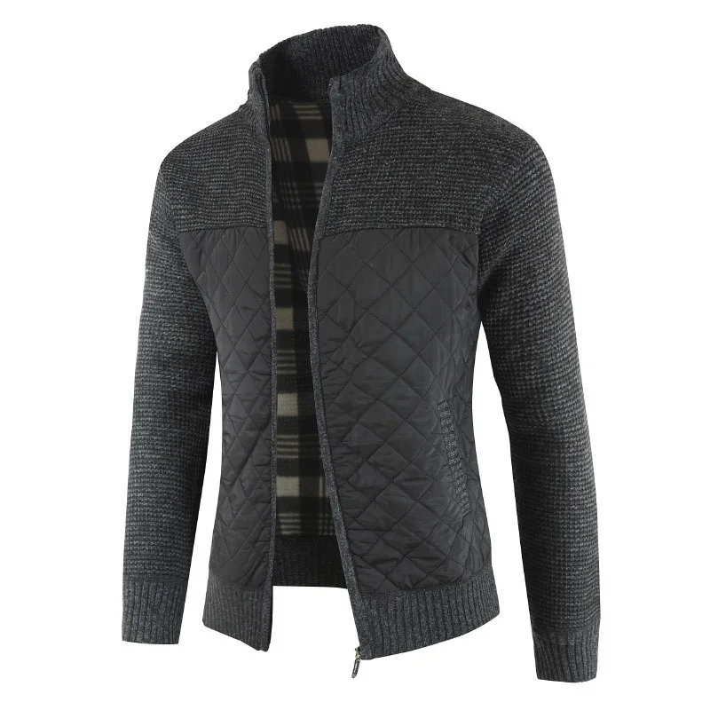 

Autumn and Winter New Men's Stand Collar with Fleece and Thickened Zipper Sweater Long Sleeve Knitted Sweater Overcoat Men's Tr