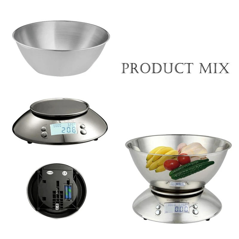  Stainless Steel LCD Display Digital Kitchen Scale With Removable Bowl Temperature Sensor And Alarm  - 4000529893051