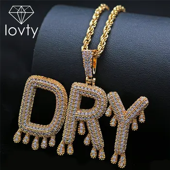 

Custom Name Necklace Personalized Drip Bubble Intial Letter Pendant Necklace Rose Gold Hip Hop Jewelry Cuban Rope Chain Necklace