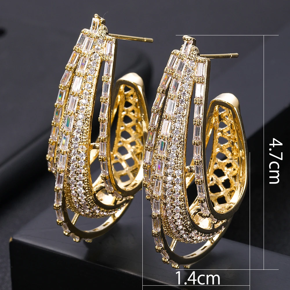 janeklly Luxury Link Chain Cubic Zircon Statement Big Hoop Earrings For Women Wedding DUBAI Bridal Round Circle Hoop Earrings 20