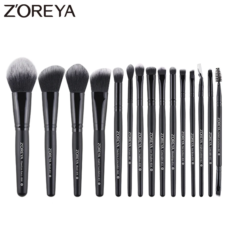 

Zoreya Makeup Brushes 15Pcs Wooden Brush Set Make Up Kabuki Blush Cosmetics Foundation Concealers Powder Blending Eye Shadows