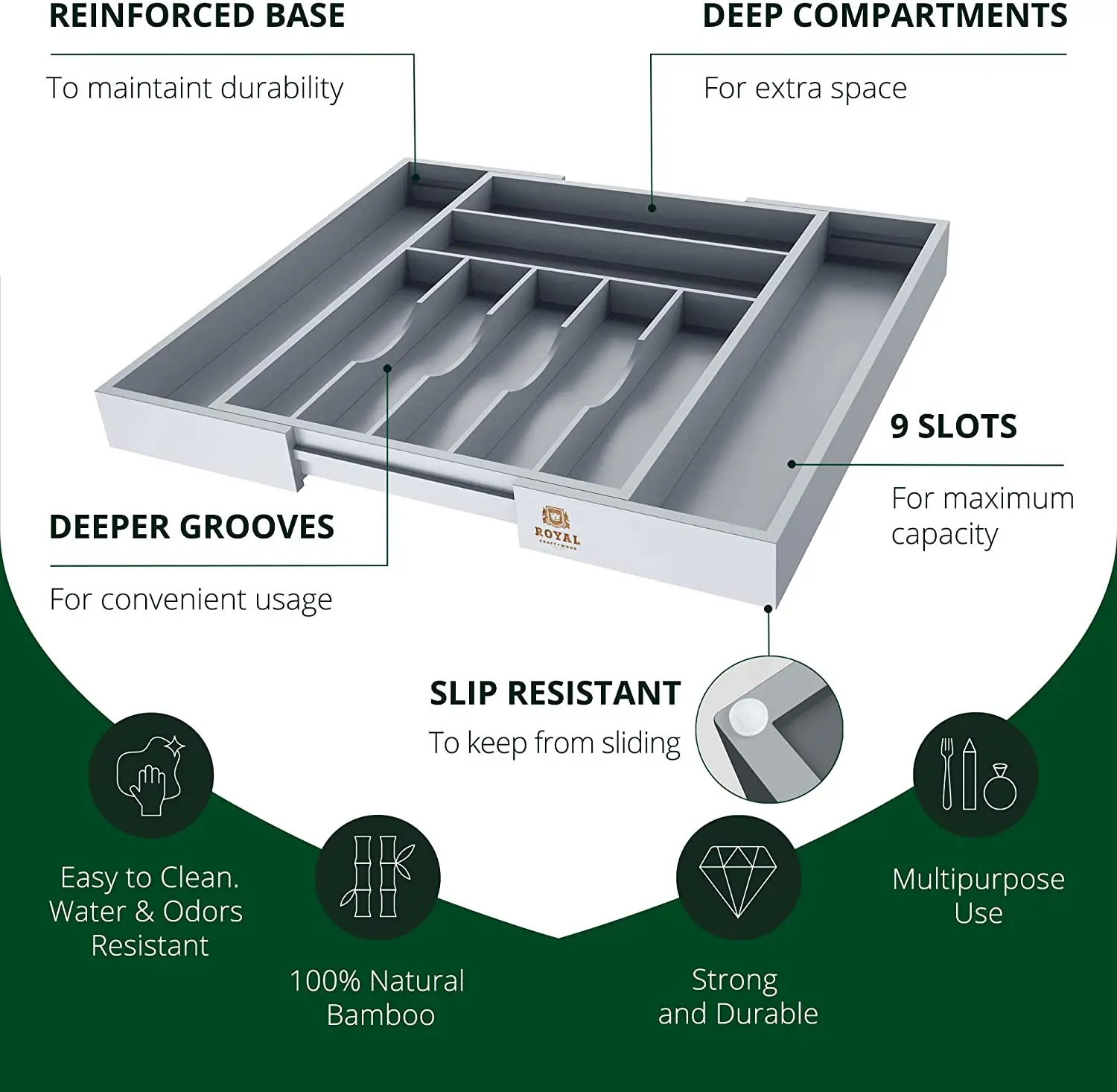 Organizador de cajones de cubiertos extensible de bambú, cubiertos de de  almacenamiento de sostenedor de utensilios de cocina, bandeja de 6 ranuras  BLESIY Organizador de cubiertos