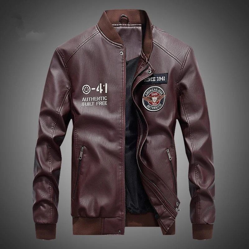 

2019 Fashion Leather Bomber Jacket Men Autumn Winter Jackets Male Fleece Liner Outwear Coats Warm PU Baseball Jackets Q6152