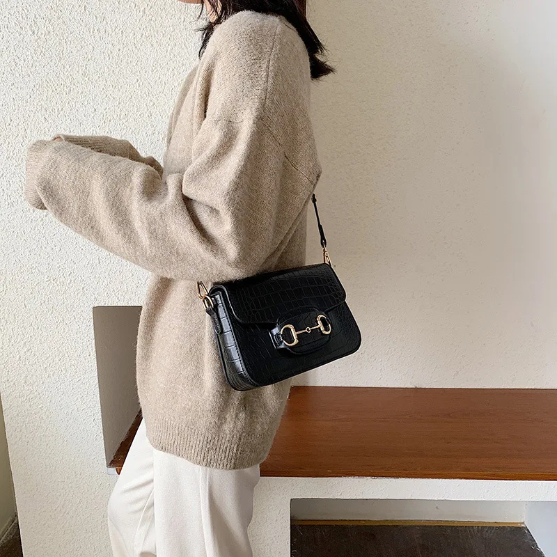 Женская сумка на плечо, сумка через плечо, винтажная седельная сумка из кожи аллигатора, модная повседневная сумка-мессенджер с клапаном