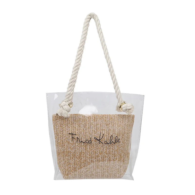 

Yaphlee 2019 New Korean PVC transparent plastic beach leisure woman shoulder simple Joker straw bag large-capacity Messenger bag