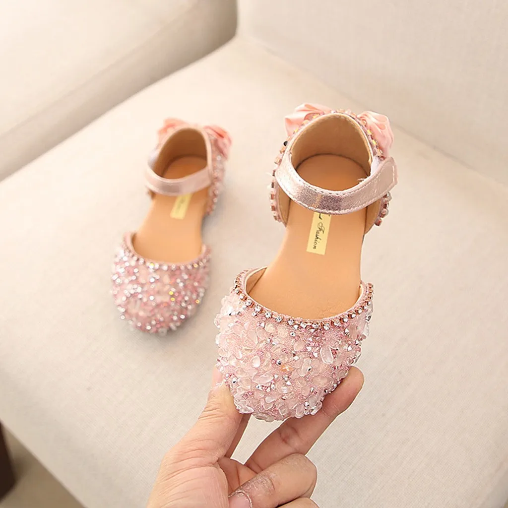 Детские сандали для девочек детское летнее платье для младенцев, для детей размер на Одежда для детей; малышей; девочек, с бантом, с украшением в виде кристаллов принцессы сандалии повседневная обувь для девочек - Цвет: Pink