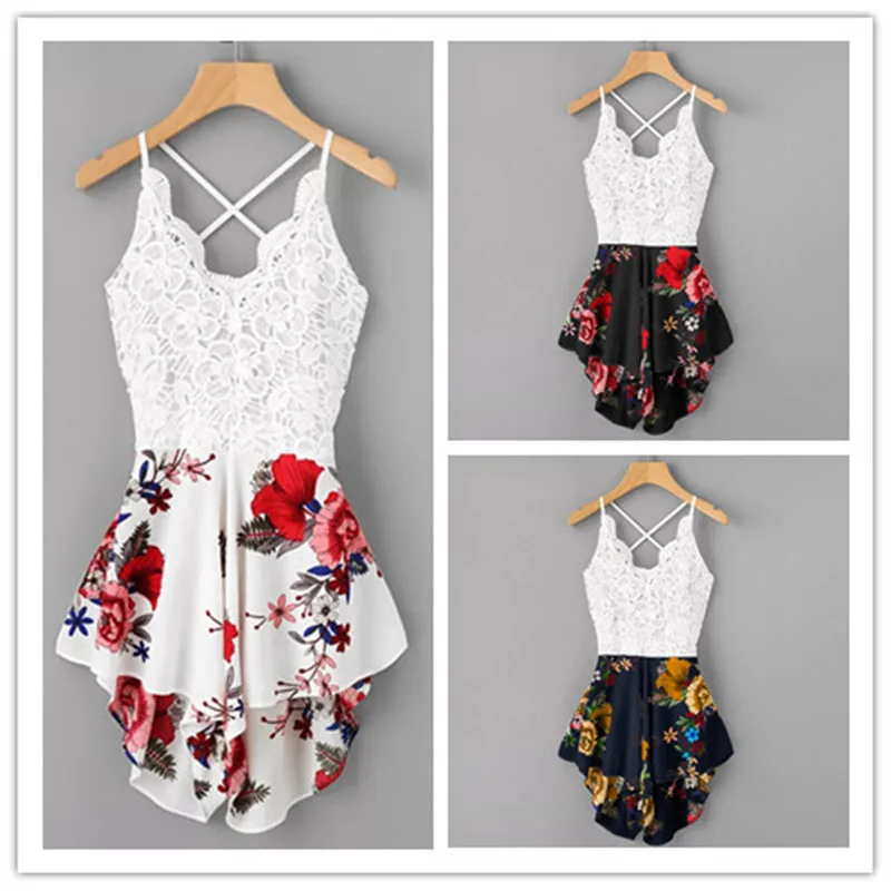 Женский кружевной мини-комбинезон с открытой спиной V-образным вырезом и