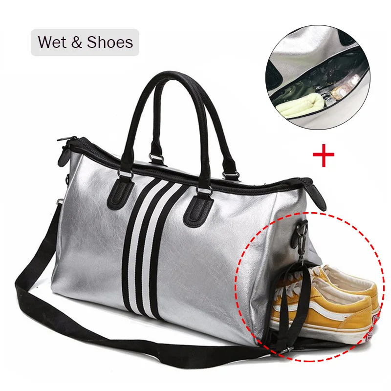wet shoes sliver bk Большая вместительность, Спортивные Сумки из искусственной кожи для фитнеса, йоги, женские сумки для путешествий, спортивные сумки через плечо, водонепроницаемые тренировочные сумки для спортзала, обувь - Цвет: wet shoes sliver bk