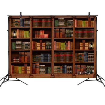

LB Polyester & Vinyl Photography Backdrops Book Shelf In Library Graduation Season Background for Photo Studio Vintage Bookcase