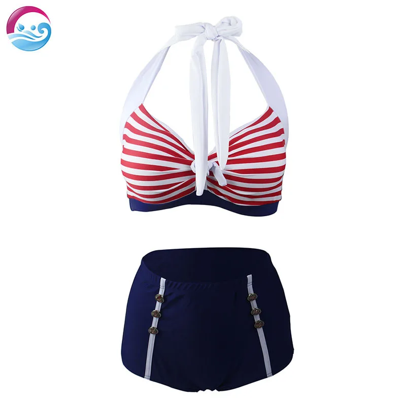 

2019 New Style Stripes Bikini High-waisted Triangular Two-Piece Set Hot Selling Europe And America Bathing Suit Women's Vintage