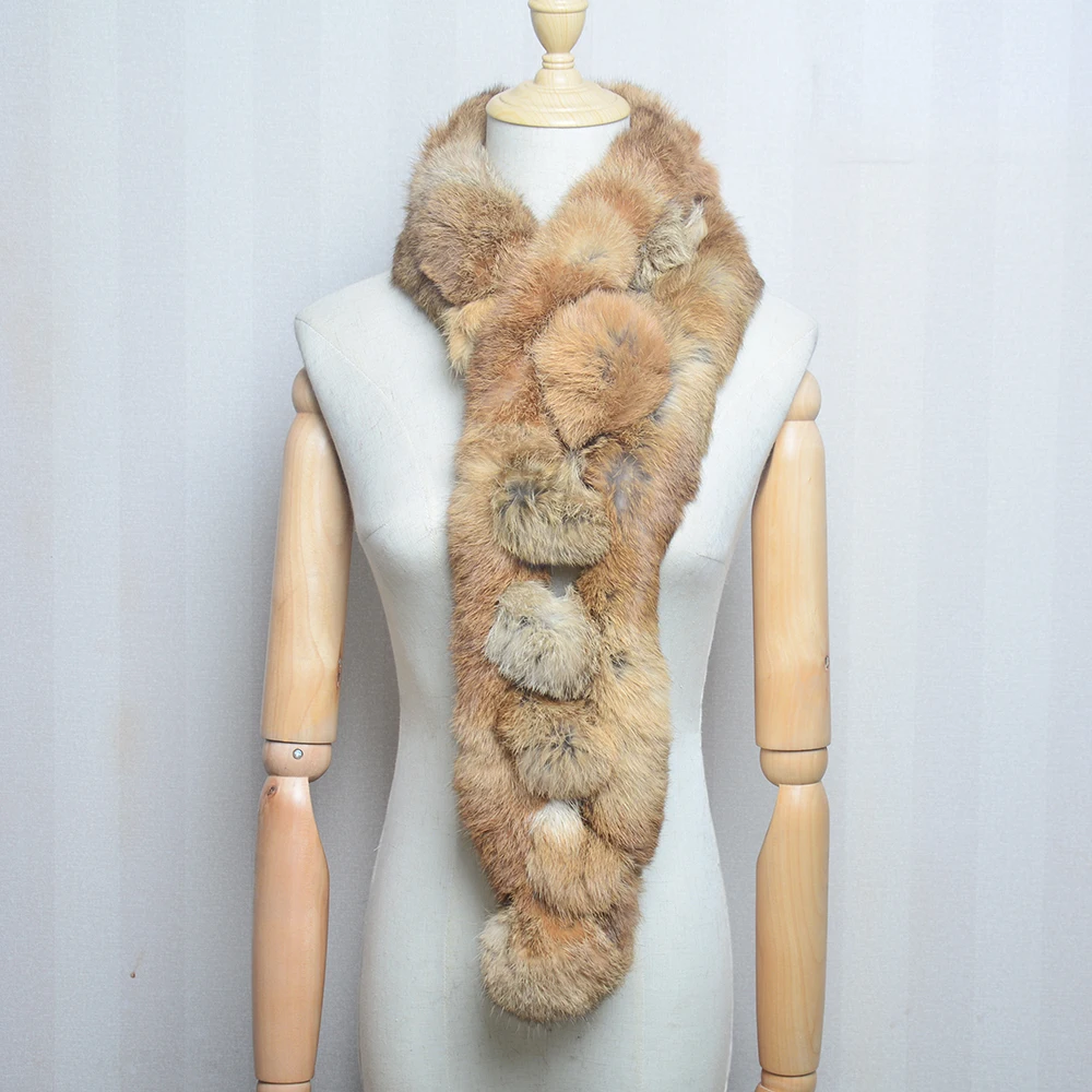 Women Winter Rabbit Fur Scarf 100% Natural Rabbit Fur Fashion warm And Soft Neckerchief Wholesale Pompoml Fur Scarves Headbands 2