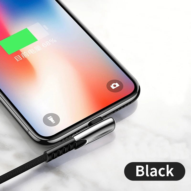 1 м 2 м 3M 90 градусов USB кабель для передачи данных 3A Быстрая зарядка для iPhone 11 Pro XR XS X MAX для iPad мобильный телефон длинный провод кабель для зарядки - Цвет: Black