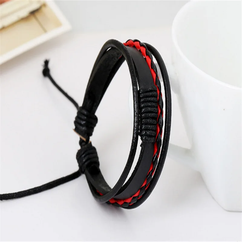 CIBOCIBO ретро браслет для мужчин Классический кожаный браслет плетеный браслет для мужчин модные роскошные мужские подарки Pulseras Mujer - Окраска металла: Black Red