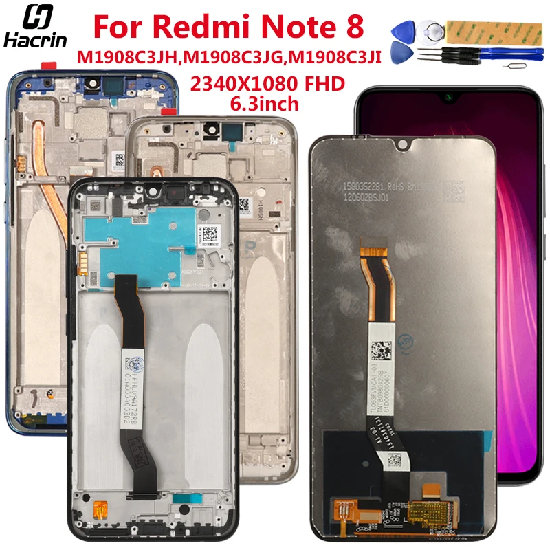 

Display For Xiaomi Redmi Note 8 M1908C3JH LCD Dispaly Touch Screen Digitizer Assembly Replacement For Redmi Note 8 Screen 6.3''