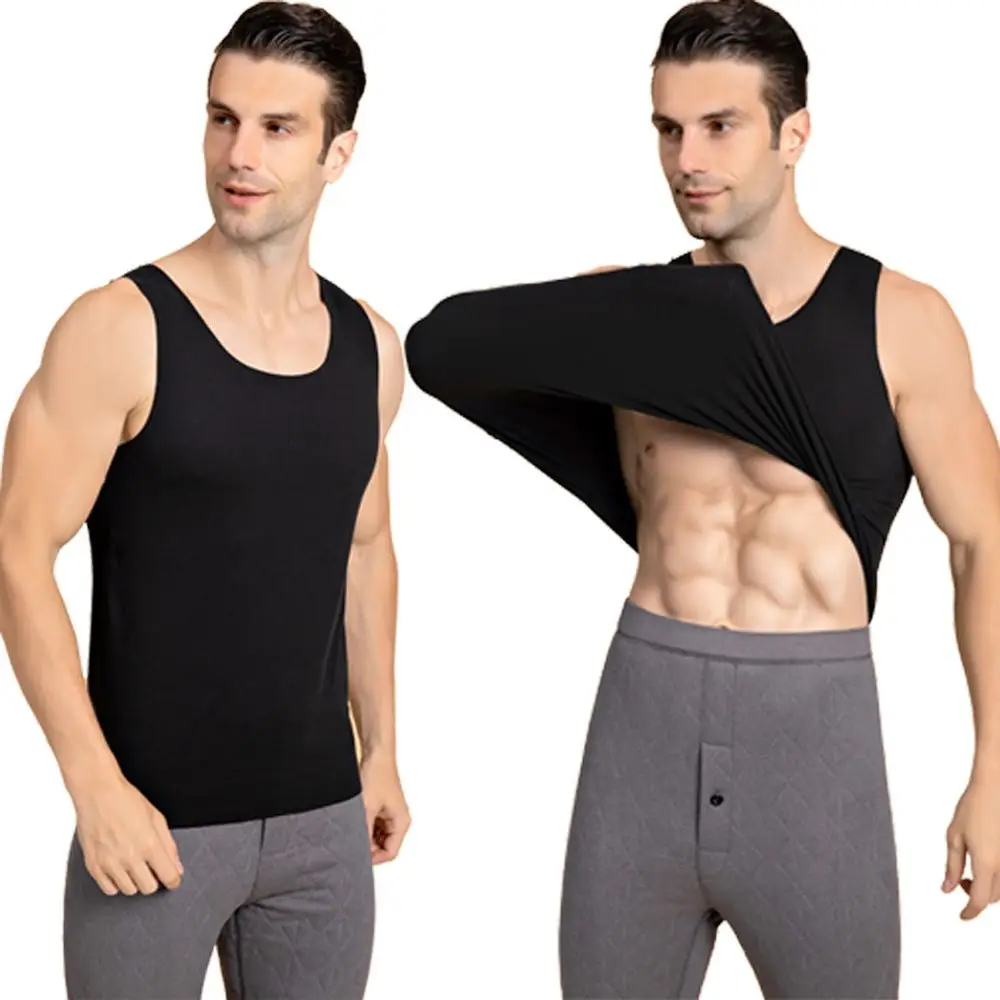 Thermal Underwear Men Keep Warm Vest Winter Dralon Seamless Thermo Large Size Male Bottoming Shirt Sanded Vest Plus Velvet