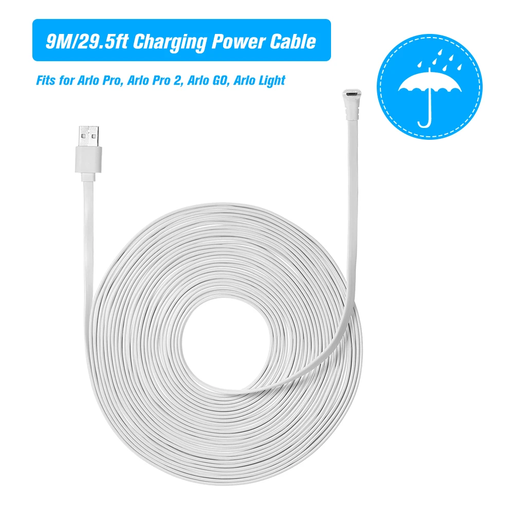 

2M/6.6ft Charging Power Cable Fits for Arlo Pro, Arlo Pro 2, Arlo GO Arlo Light Weatherproof Indoor/Outdoor Flat Cable Aluminium