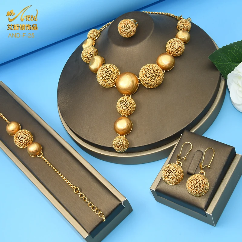 Nigerian Wedding Jewelry Set Bridal Necklace Earrings Bracelet Ring Sets Dubai Italian Gold Plated Big African 24k Jewellery