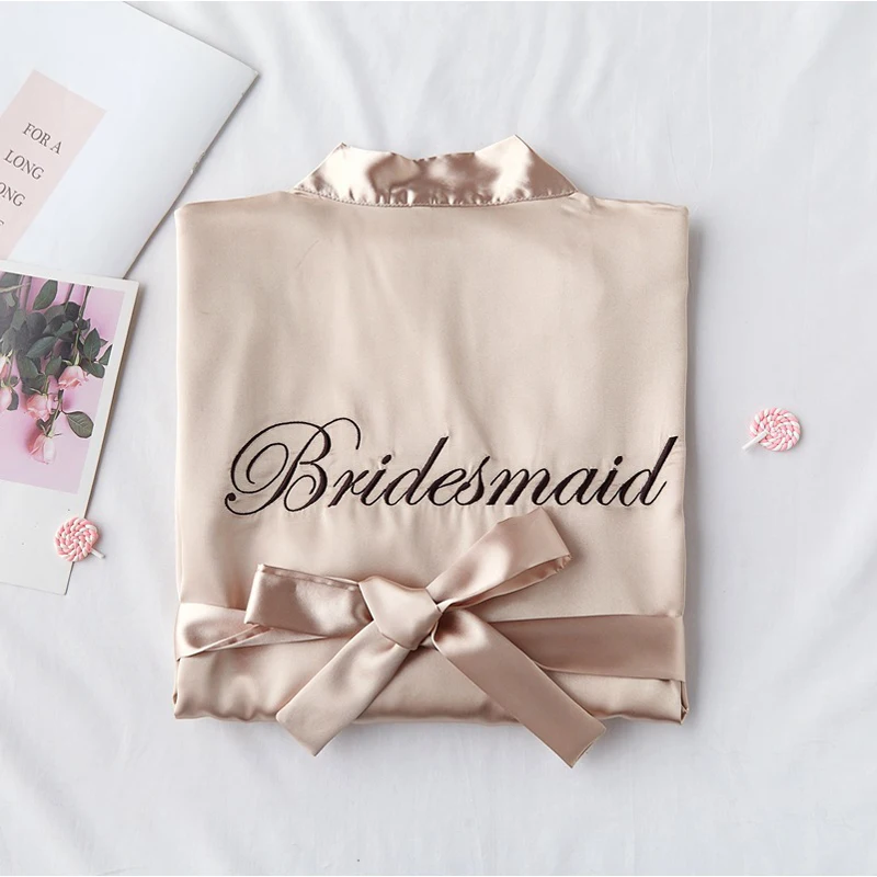bridesmaid-Champagne Темно-Красного цвета для невесты и подружки невесты Одежда с вышивкой M-XL Женские свадебное кимоно пижамы Пижама; костюм для сна банный халат пижамы для сна - Цвет: bridesmaid-Champagne