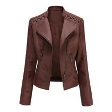 Donsignet New Spring Autumn Womens Leather Jackets Short Slim Thin Womens Motorcycle Jacket