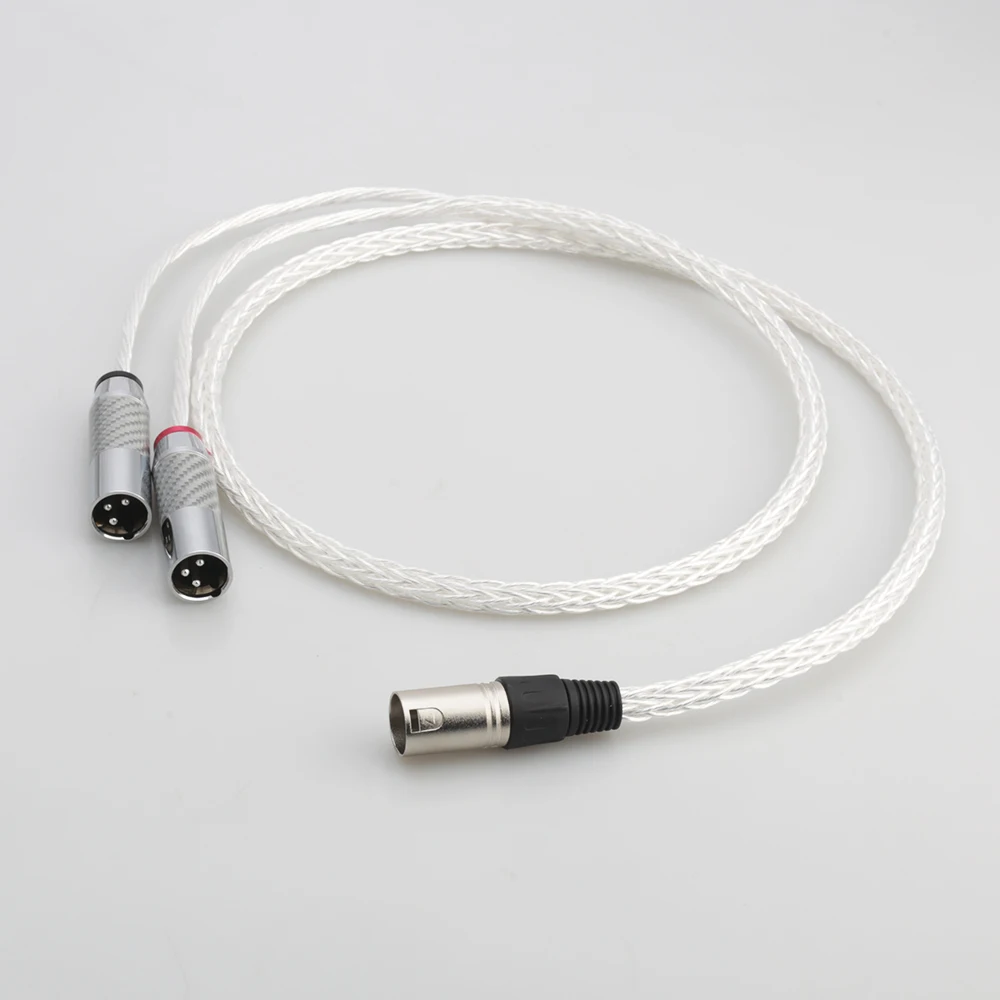 Audiocrast 8ag silver plated 4 pin XLR Male to 2x 3 pin XLR Male Balanced cable Headphone Audio Adapter