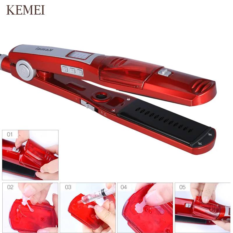 

KEMEI Electric Steam Hair Straightener Steam Comb Straightening Hair Straight Hair Brush Temperature Display Styling Tool 5
